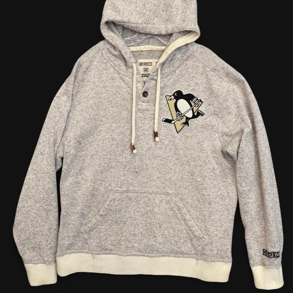 Vintage CCM PRO OKD Pittsburgh Penguins Mens XL Fleece Hoodie Sweatshirt